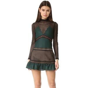 Self Portrait Black Eyelet Mesh Green & Orange Contrast High Neck Dress 6